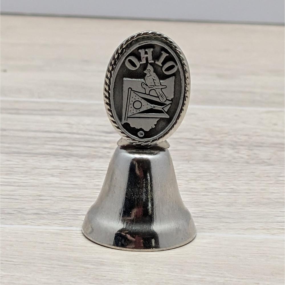 Ohio Souvenir Bell Silver Tone State Flag Buckeye Bird Novelty 2" Gift Decor